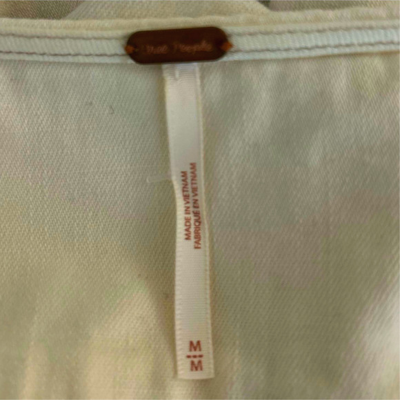 Free People Sophie Wrap Tie Waist White Denim Crop Top Balloon Sleeve Size M - Picture 3 of 4